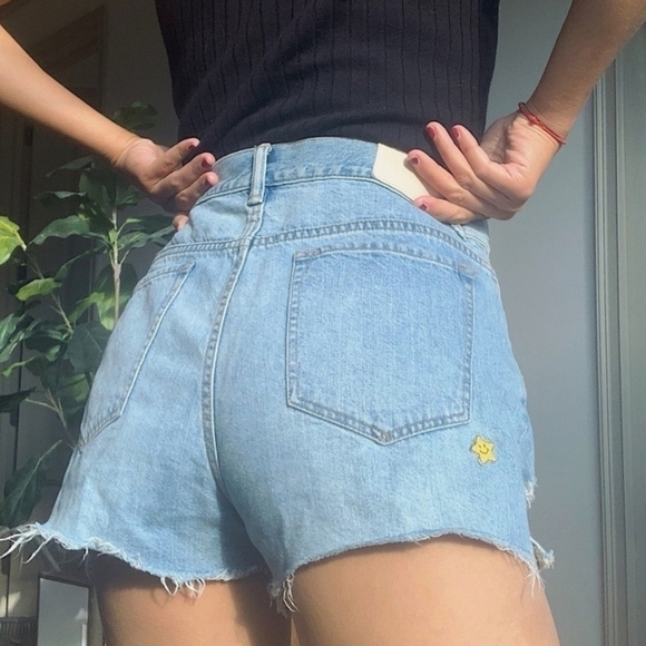 All Saints Kate High Waist Distressed Cut Off Patch Denim Shorts Size 26 - Picture 13 of 14